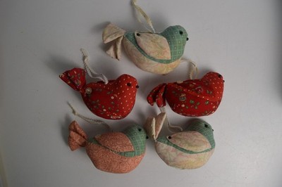 5 Vintage Partridge Bird Fabric Stuffed Christmas Tree Ornaments Hand Sewn Made
