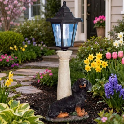 Rustic Dachshund Dog Solar Lantern Statue Outdoor Garden Light Patio Porch Decor
