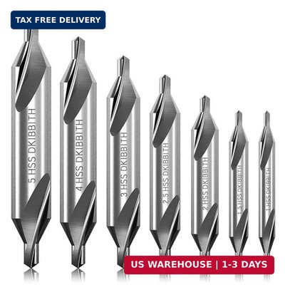 7 Pieces Center Drill Bits Set, M2 High Speed Steel 60-Degree Angle Center Drill