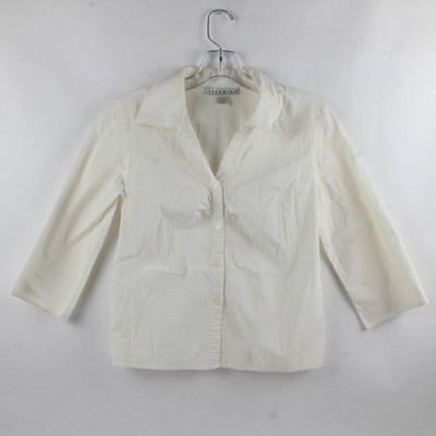 Tiramisu Solid White Color Quarter Length Sleeve Blouse Women's L Style 90s/Y2K