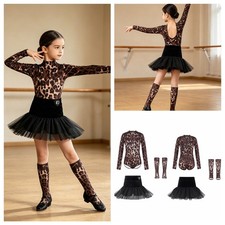 Girls Ballroom Ballet Outfits Performance Dancewear Lyrical With Sock Latin
