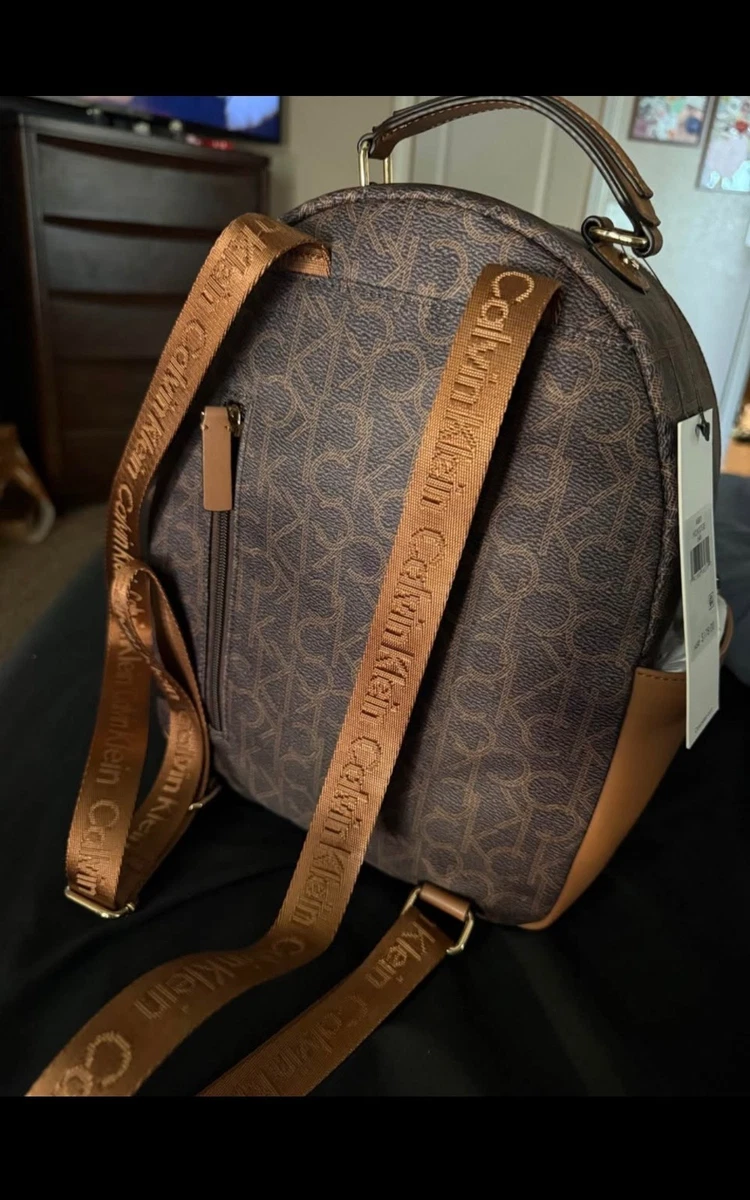 calvin klein brown faux leather backpack Women's Elaine Signature Key Item Flap Backpack, Brown/Khaki/Luggage Saffiano, One Size : Clothing, Shoes & Jewelry Calvin Klein Black Leather Backpack