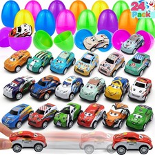 24 Pack Prefilled Easter Eggs with Pull Back Cars, Easter Basket Stuffers Toy...