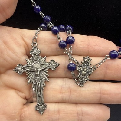 Fatima Rosary 1917-2017 100 year made in Italy blue beads silver tone chain 21 