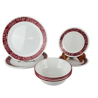 Lot of Corelle Bandhani Red 4 Dinner Plates 3 Cereal Bowls 3 Bread Plates