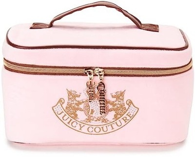 Juicy Couture Pink Makeup Bag Cosmetics Organizer Travel Essentials Train Case