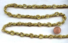 3 FEET VINTAGE JAPAN BRASS HAND MADE FANCY LARGE CABLE ROPE LINKED CHAIN W842