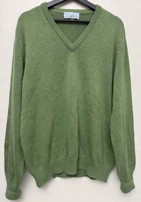 Ballantyne Men s V-Neck Sweater Green  100% Cotton Made In Scotland Size 46