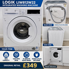 Logik LIW812W22 Integrated Front-Loading Washing Machine 8kg 1200RPM White