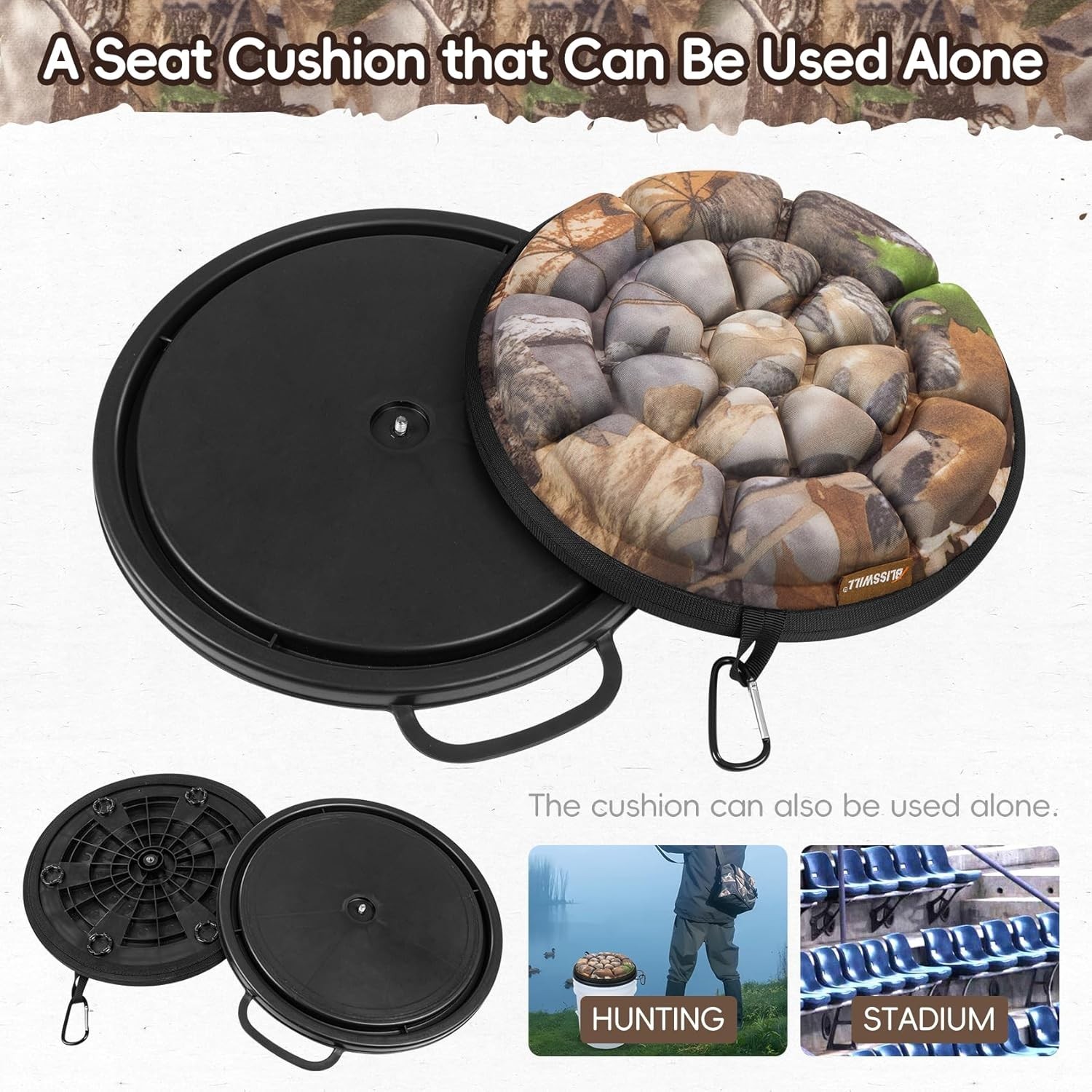  Outdoor 5 Gallon Bucket Seat - 360° Swivel, Comfortable Foam Super Camo-timber