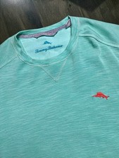 Tommy Bahama Men's Green Knit Crew Neck Long Sleeve Pullover Sweater Embroidered