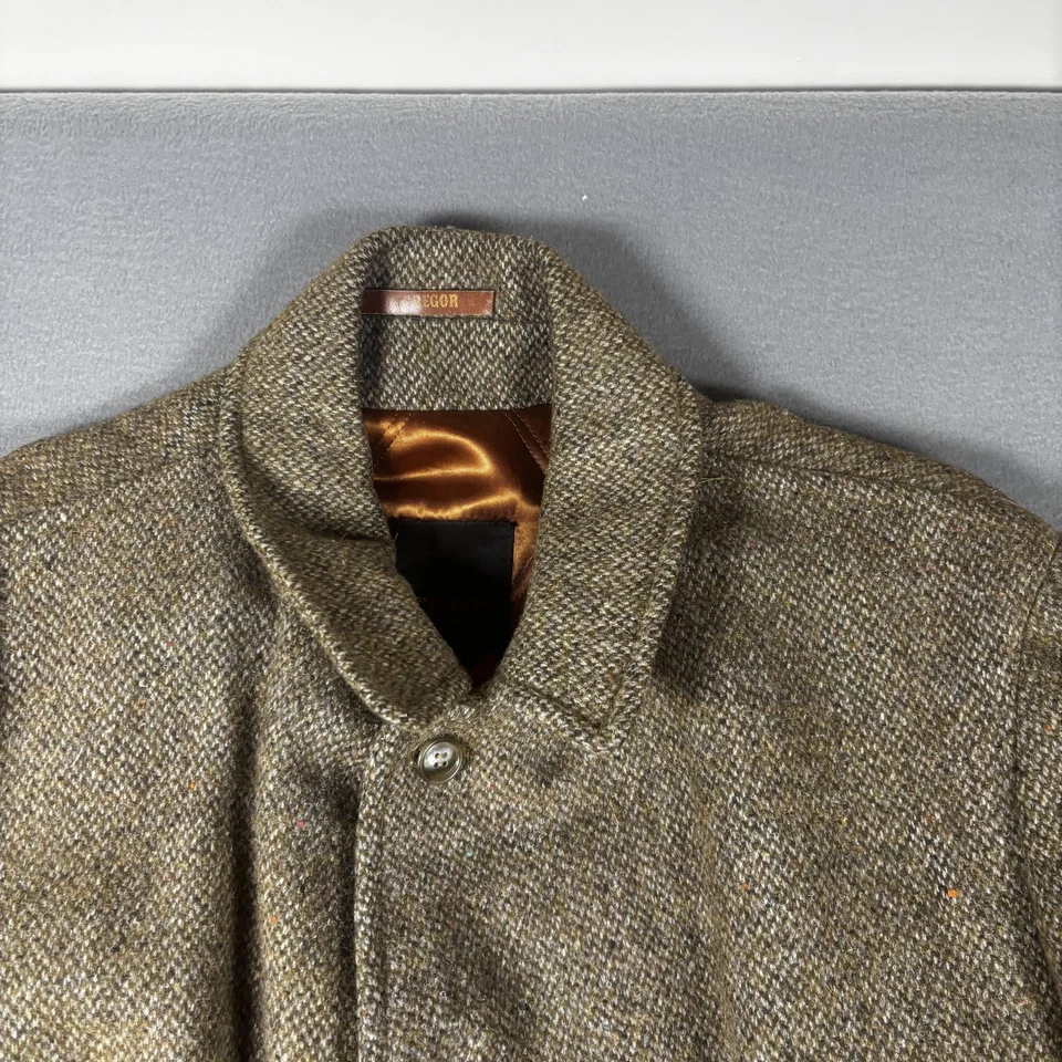 Vintage McGregor Jacket Mens 44 Brown Wool Tweed Car Coat Fur Lined Made USA 60s - Image 3 of 4