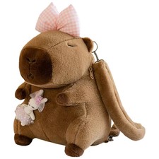 Cute Capybara with Pink Bowknot Plush Backpack Funny Cartoon Capybara