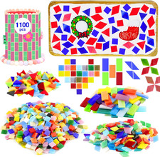 1100 Pcs Mosaic Tiles, Glass Mosaic Tiles for Crafts Bulk, Stained Mosaic Glass