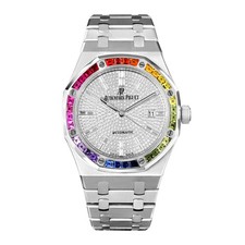 Audemars Piguet Royal Oak Watch 41MM Diamond Pave Diamond Baguette Index Mark...