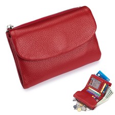 Unisex Pebble Leather Wallet, Short Genuine Leather Purse for Coins and Cards
