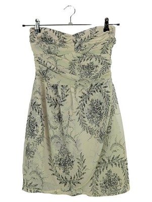 MANGO Damen Sommerkleid Gr. 38/M Beige Trägerlos Blumenmuster Feminin
