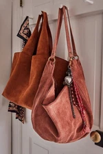 Free People Roma Suede Tote Bag – Hobo Shoulder Bag, Boho Chic Everyday Bag – Ol