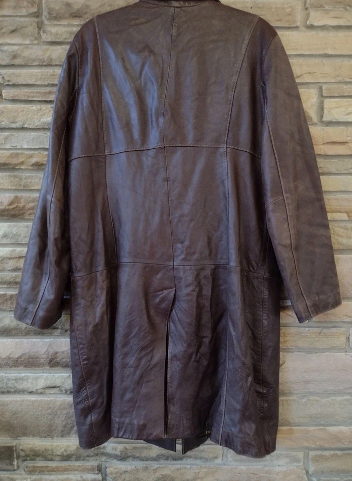 Pelle Studio Brown Leather Button Up Mid Length Trench Jacket Thinsulate Sz XL - Image 3 of 4