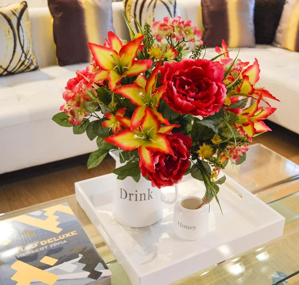 2pz Ramos Mixtos Rosas y Claveles Artificiales 24 Tallos, Boda, Hogar y Tumba Foto 3 de 4