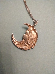 Art Nouveau Original Pendant Gibson Girl/ 1920s Sterling Silver Chain 18 In Long