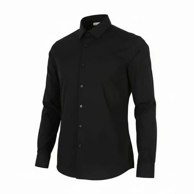 Calvin Klein Poplin Stretch Slim Homme Formel Chemise XL Noir Bouton Italien Cou - Photo 1/4