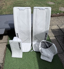 Bauer Supreme Mach SR Goalie Pads L Set w/ Catcher Glove & Blocker White