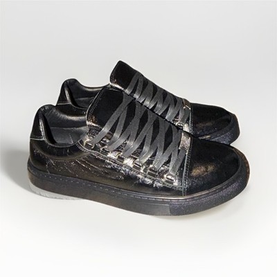 Balenciaga Men s Black Leather Low-Top Lace-Up Sneakers Round Toe Casual