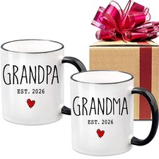 EST 2026 Promoted To Grandparents Mug Set Grandma Grandpa Pregnancy Gift