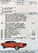 1970 Plymouth Aar Cuda Mfg Window On 65 Lb Paper Copy
