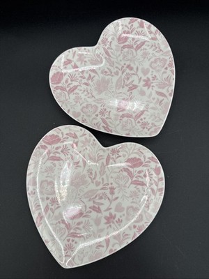 Set of 2 Eaton Fine Dining Pink Floral Heart Salad Dessert Plates Valentines