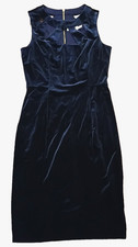 ELIZA J Navy Velvet Velour Elegant Key Holes Mock-Neck Halter Dress sz 4 EUC