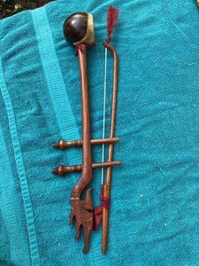Carved Wood Miniature Erhu Saw Duang &Bow Vintage Collectible Musical Instrument