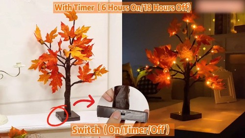 2 Pack 24" Prelit Fall Maple Trees - 48 LED Timer Table Lights, Battery Operated - Picture 7 of 7