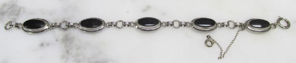 Brazalete de eslabones de ónix negro relleno de oro blanco de 12K ~ 7-1/4" ~ 12,4 gramos ~ 13-G958 Foto 3 de 4