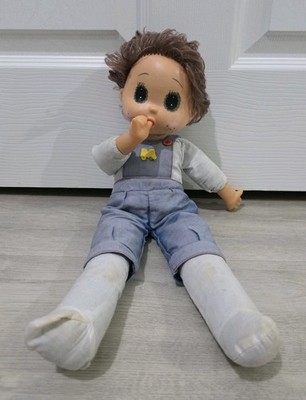 VINTAGE SEKIGUCHI STOFFPUPPE - 70er DAUMENLUTSCHSPIELZEUG - TRAURIGE AUGEN SOMMERSPROSSEN JAPAN