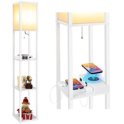 Modern Shelf Floor Lamp with Wireless Charger Fast Charging USB