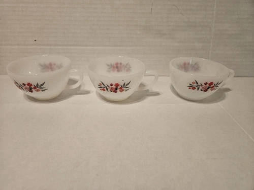 Vintage Fire King Milk Glass Tea Cups Lot of 3 Primrose Anchor Hocking