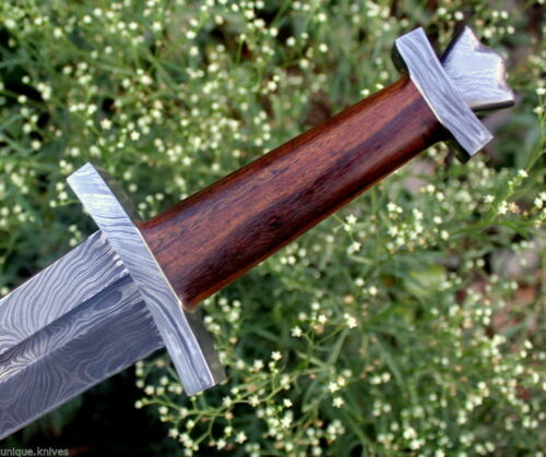 Viking Sword, Real Damascus with Blood Groove 32-Inche Full Tang with Sheath - Picture 3 of 8