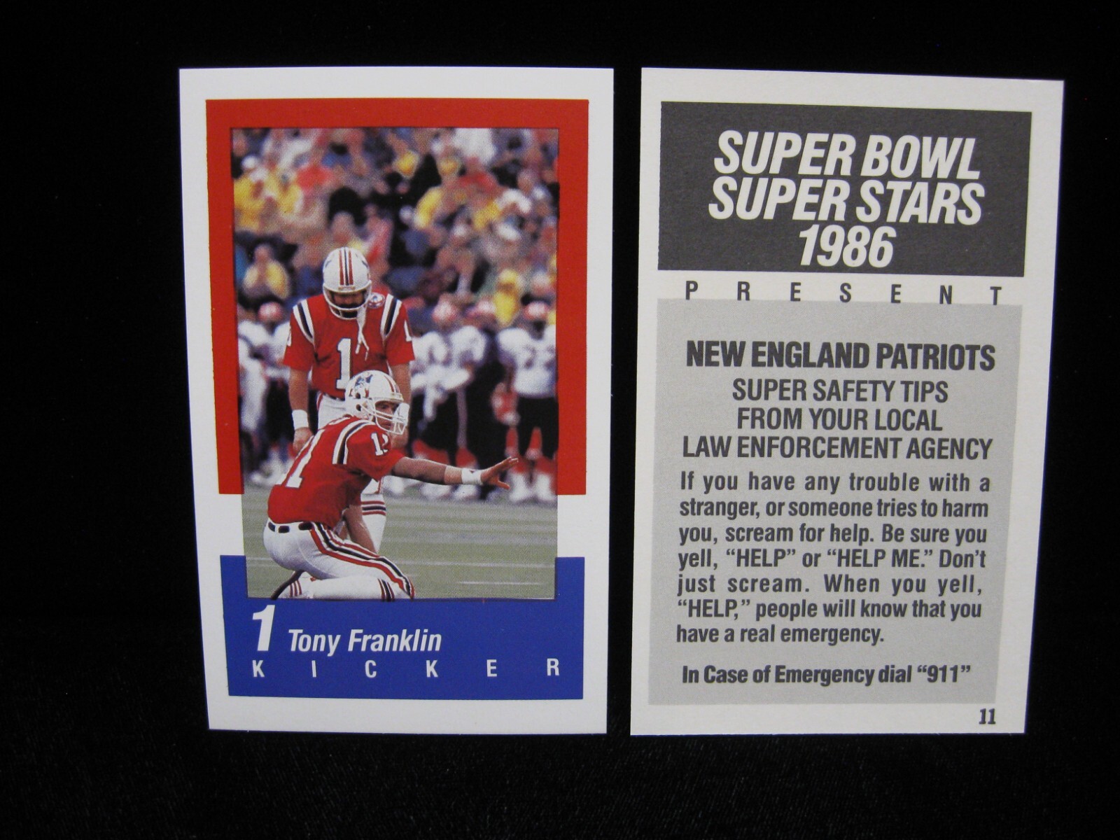 1986 Tony Franklin New England Patriots S.B. XX Police Super Stars Card #11  | eBay