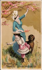 Domestic Sewing Machine Star Leads Them All Woman Girl Dog Picking Flowers HPV2