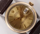 Vintage Rolex Datejust 1601-Champagne Dial-18k Fluted Bezel-Brown Leather Strap
