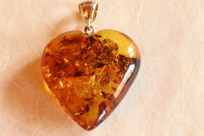 TOP Bernstein - Herz - 33 x 34 mm - Amber - Trachten - Anhänger - Silber - 925 -