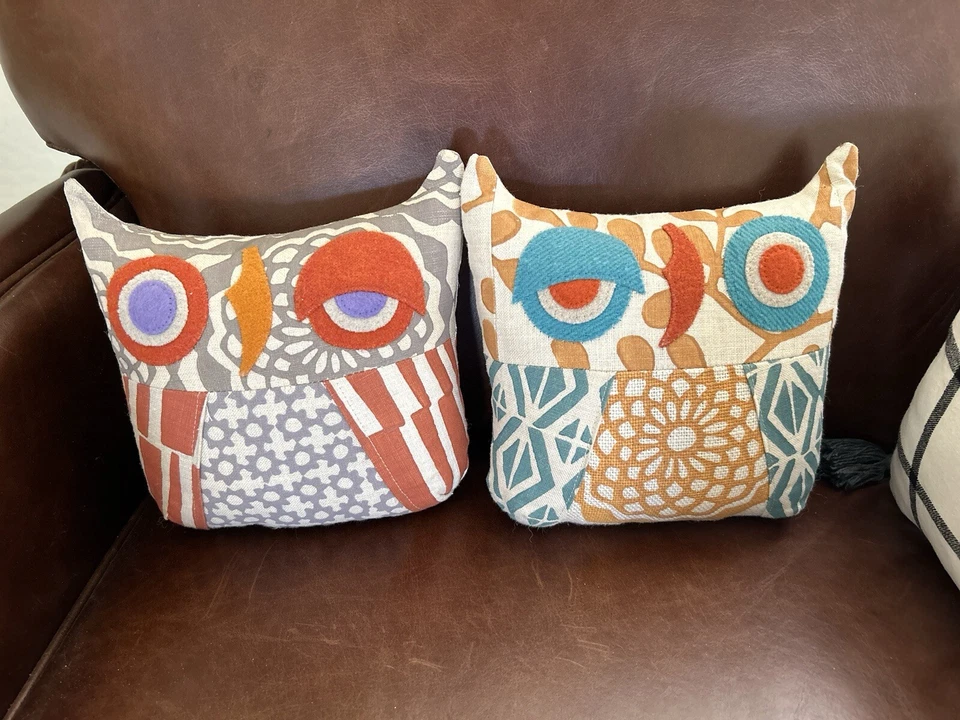 2 Malagueta Patchwork  Owl Shaped Multicolor Pillows 8”x 8” Stuffed Plush - Image 4 of 4
