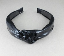 Black turban knot headband shiny lam fabric covered grip teeth lame