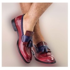 Handmade Men's Burgundy Leather Loafer Slipper Party Dress Fashion Shoes, Sale !