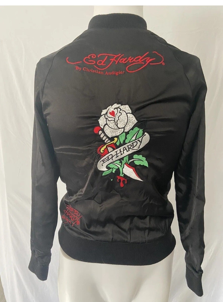 🔥🚨Vintage Ed Hardy Black Bomber Jacket Love Womes Sz XS 🔥🚨Vintage Ed Hardy Black Bomber Jacket Love Womes Sz XS