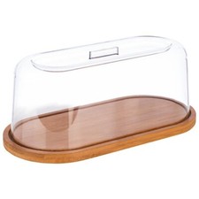 Servierplatte Kuchenplatte Bambusplatte  mit Haube 280 x 140 x 115 mm