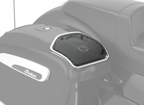 Genuine Indian PowerBand Audio Saddlebag Speaker Bezels Pair Chrome 2883665-156 - Foto 2 di 3