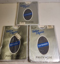 3PAIR VNTG FASHION ELEGANCE DAYSHEER PANTY HOSE SANDALFOOT 100-150 SILVER GRAY